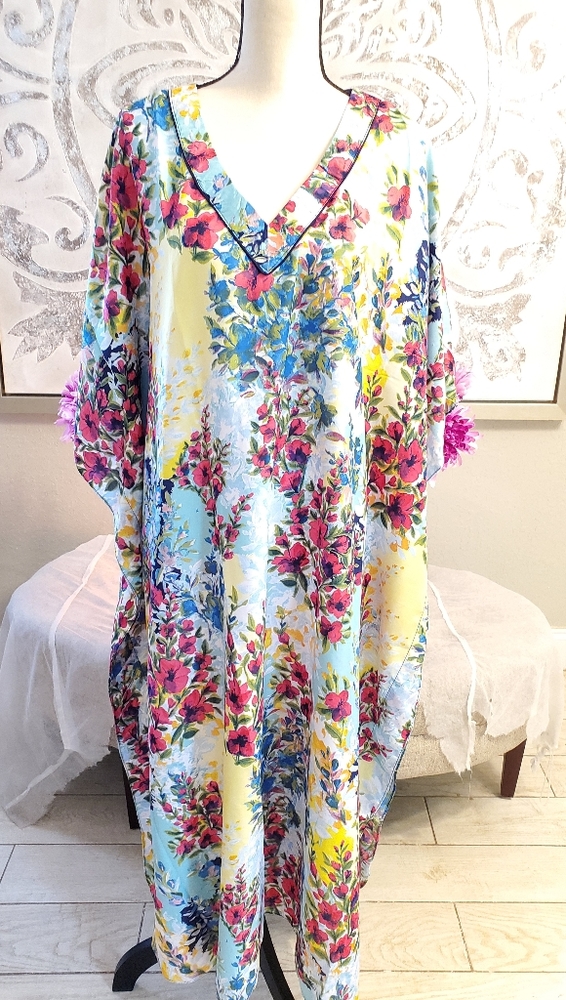 WINLAR FLORAL SATIN KAFTAN BEACH COVER DRESS
